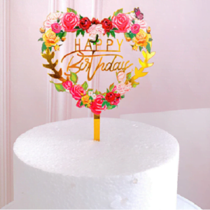 Kuchen Topper "Happy Birthday" Blumen Gold Herz