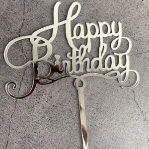 Kuchen Topper "Happy Birthday" Silber