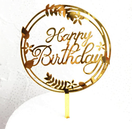 Kuchen Topper «Happy Birthday» Blüten Gold