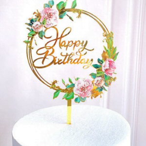 Kuchen Topper «Happy Birthday» Blumen Gold