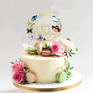 Kuchen Topper «Happy Birthday» Schmetterlinge Gold